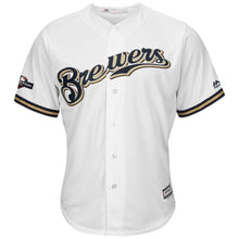 Load image into Gallery viewer, Mike Moustakas Milwaukee Brewers Majestic 2019 Postseason Official Cool Base Player Jersey - White